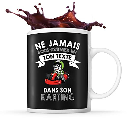 Mug karting Prénom métier âge Personnalisable | Tasse drôle pour Joueur de cartes | idée cadeau anniversaire Noël fête des Pères