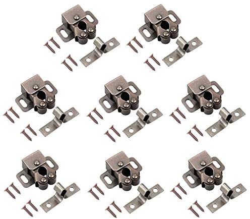 TERF® Heavy Duty Double Roller Catch Latch Bronzed Furniture Lock Including Fixing Screw for Cabinet Kitchen Bathroom Cupboards Wardrobes Drawer Door - Pack of 8