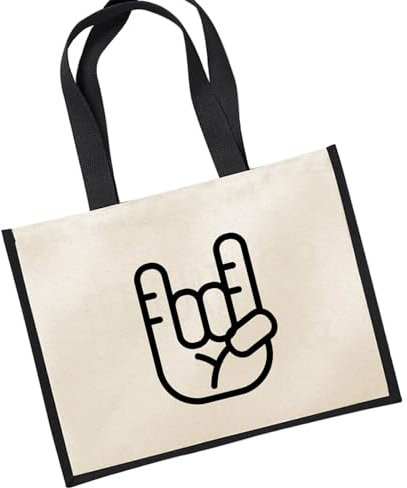 Huuraa sac en jute Fourchette à frites Sac de courses Gift Shopper noir 21 litres en jute et coton Fourchette à frites cadeau