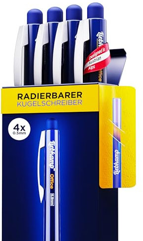 LIEBKAMP Office [4 Stk] radierbarer Kugelschreiber inkl. 0,5mm Mine | kratzt & schmiert nicht | Tintenroller radierbar | Radierstift | erasable pen