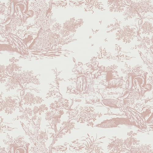 Yomshi Papel tapiz autoadhesivo rosa con parte trasera adhesiva de árbol y animales, rollo de plástico vintage estilo jardín, papel de contacto extraíble para dormitorio, sala de estar, armarios, 41