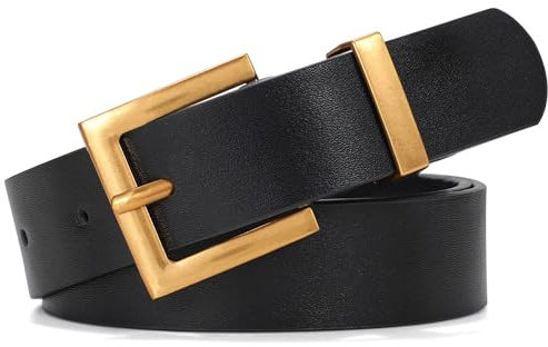 XZQTIVE Damen Ledergürtel für Jeans Taillen Mode Damen Gürtel mit Goldschnalle Schwarzer Gürtel für Frauen, XXL, schwarz mit altgoldener schnalle