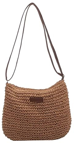 Bolsa de paja, bolso de cuerpo cruzado de paja de verano, bolsas de playa para mujeres, bolsos de paja de hombro sincero trenzados con cremallera para viajes navideños - caqui