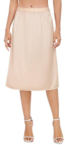 Vlazom Dam halvslips, satin silkeslena långa underkjolar för klänningar spets fåll mjuk underkjol för underklänningar S-XXL, NAKEN, L