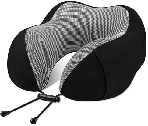 MetalNuts Nackenkissen - Memory Foam Reisekissen, 360°-Kopfstütze, bequemes Nackenkissen Flugzeug, ideal zum Schlafen im Auto, Zug, Bus und zu Hause, mit Aufbewahrungstasche (Schwarz)