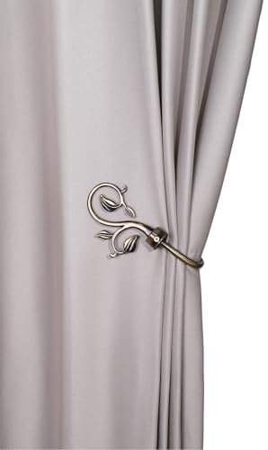 Leaf Shaped Curtain Holdbacks 2pcs, Handmade Metal Curtain Side Holders for Wall, Antique Brass Curtain Tieback Hook Pull Backs for Drapes Window Home Decoration (Bronze)