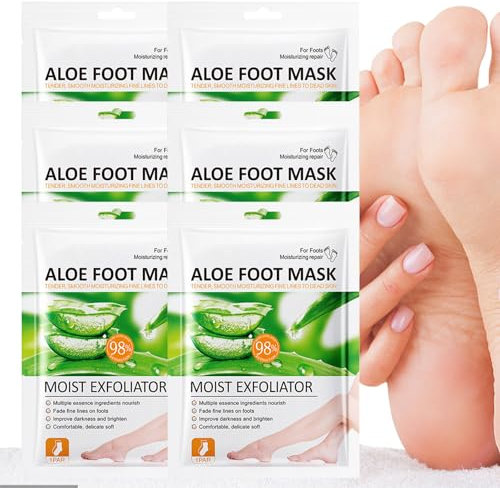 Thoquene 6 Paar Hornhaut Entfernen FußPeeling Fussmaske Socken, Feuchtigkeitsspendende Foot Peel Mask, Fußmaske(Aloe Vera)