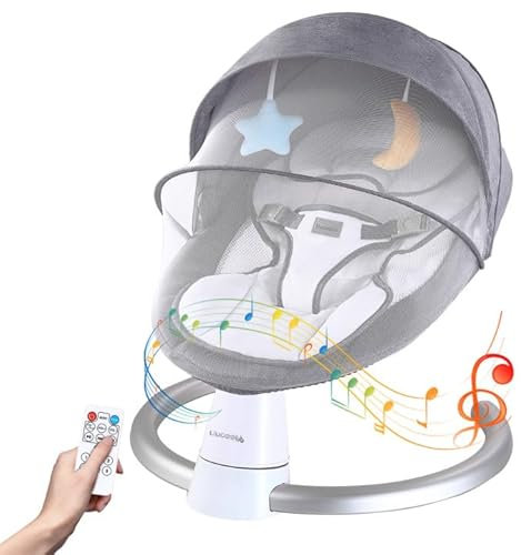Uuoeebb Babywippe Elektrisch mit Bluetooth, Baby Wippe mit 5 Schaukelmodi 3 Timer und 10 Musik, Babyschaukel Elektrisch mit Sicherheitsgurt & Insektennetz, Baby Bouncer mit Touchscreen/Fernbedienung