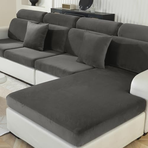 Ystyle Funda Asiento Sofa Elástico Terciopelo, Funda Cojin Sofa Ajustable Separado, Universal Cubierta Protectora Funda De Cojín, Antideslizante Antimanchas (Chaise Longue, Gris)