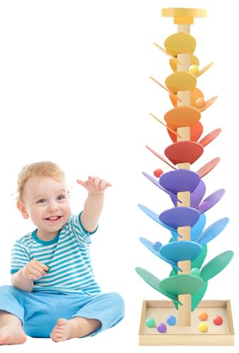 Gupcaqosjw Musikträd, kulbana, leksak, regnbågsbolltorn, kulbana regnbåge, kulbana, klangträd, träkula drop leksak, kulbana i trä, pedagogisk leksak