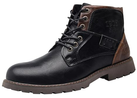 Botines de cuero para hombre vintage de media altura botas mocasines de moda botas cortas con tacón de bloque cómodas botas con cordones con parte superior de cuero para ocio botas de moto clásicas