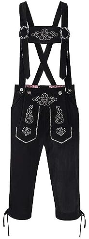 Pantaloni in pelle da uomo, taglie forti, per costume tradizionale bavarese, Oktoberfest, in ecopelle, con spalline, al ginocchio e in pelle
