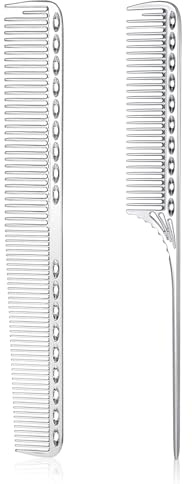 2 PCS Metal Comb for Men, Space Aluminum Stainless Steel Fine Tooth Comb, Anti-Static Professional Barber Hair Styling Combs Unbreakable Metal Haircut Hair Combs for Men Women, Heat Resistant