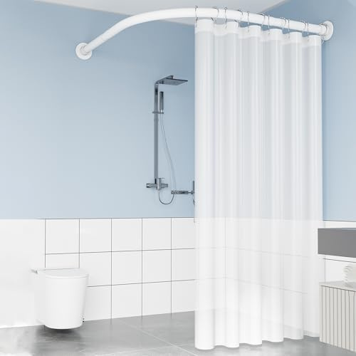 Asta curva per tenda da doccia, asta angolare regolabile a forma di L, senza supporto a soffitto, 70-95 x 70-95 cm, design ad arco rotondo, bianco, perfetta per l'aggiornamento del bagno, resistente