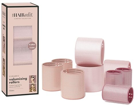 The Hair Edit Ceramic Core Hair Rollers for Salon-Quality Volume Professional Grade Thermal Rollers, Heat or No-Heat Styling, Soft Waves & Bouncy Blowouts, Root Lift, Long-Lasting Shine 9 Pack