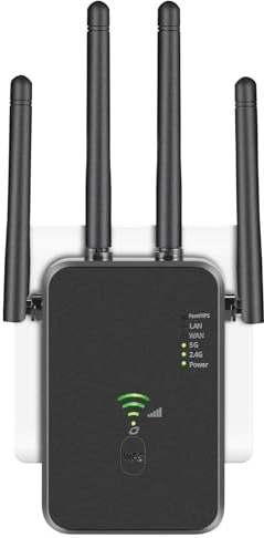 WLAN Verstärker, 1200Mbit/s WLAN Repeater, 5G & 2.4G Dualband Ultraxtender WiFi Verstärker mit LAN anschluss, WPS, Kompatibel mit 99% Standard-WiFi Routern, Deckt bis zu 9200Sq.ft und 35 Geräte