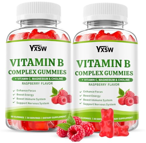 YXSW Vitamin B Complex Gummies for Women & Men - Vitamin B12, B1, B2, B3, B5 & B6 -B Complex Vitamin Supplements with Vitamin C,Magnesium & Choline, Raspberry Flavor, 120 Count