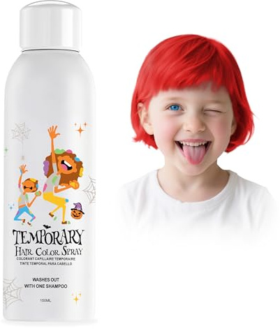 Red Temporary Hair Color Spray for Kids, Silver Instant Colored Hair Dye Alternative for Boys Girls Men Women, Quick Styling for Party Christmas Halloween, Disposable Washable, 150ml