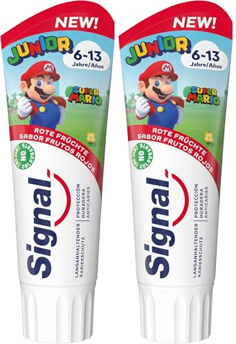 Signal Pasta de Dientes Junior 6-13 años Sabor Frutos Rojos Para Dientes de Leche y Permanentes 75ml x1 (Paquete de 2)
