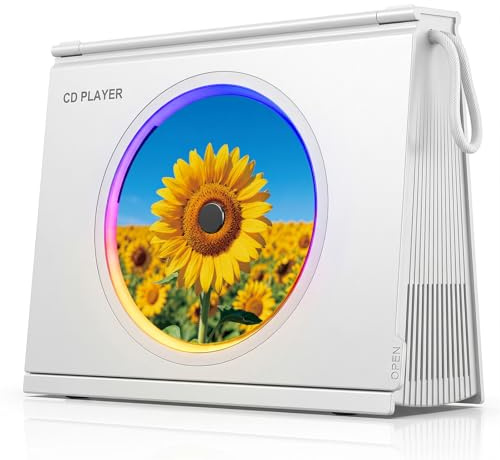 Gueray Reproductor de CD Portátil con Luz Bluetooth 5.3 Altavoz HiFi Batería Recargable de 4000mAh Diseño Librero Indicador de Nivel de Batería Regalo Original para Mujeres y Hombres Decoración