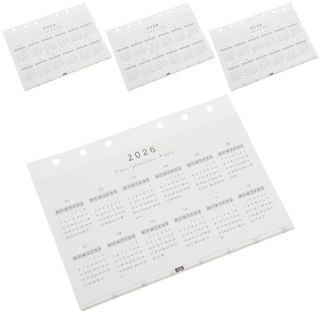 LOLIPPYY Recambios para Agenda 2026 A6 4 Unidades Insertos de Calendario Anual de 7 Pliegues Papel para Planificador Diario y Semanal Recambio Compatible con Carpetas de 6 Agujeros