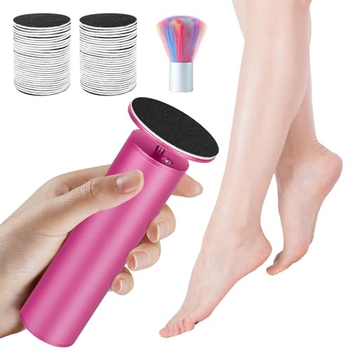 Râpe électrique pour callosités - ponceuse pour pied avec 60 embouts abrasifs et brosse, pour une pédicure professionnelle et des pieds lisses à la maison (Rose poudré)