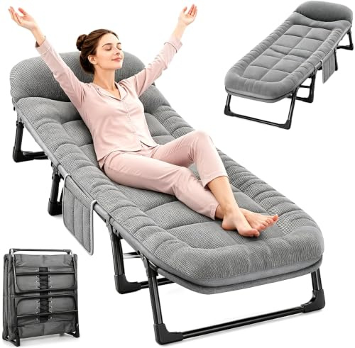Camping Bed for Adults Folding Camp Bed with 6-Position Adjustable Backrest