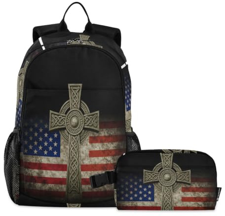 miaozhen Bokväska och lunchlåda katt graffiti kors amerikansk-irländsk 18 l/ryggsäck för pojkar med lunchlåda, 7-10, mochila y lonchera para ni? as