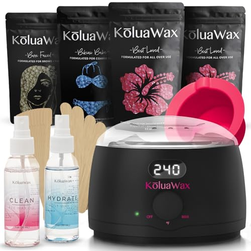 KoluaWax Premium Waxing Kit for Women - Beginner Friendly - Complete Wax Kit that includes 14oz of Wax Beads, Applicator, Pre and Post Care, Suitable for Sensitive Skin (Black)