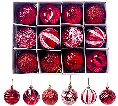 12pcs Christmas Tree Baubles, Christmas Balls Decoration Christmas Tree Pendants Gifts (Red)