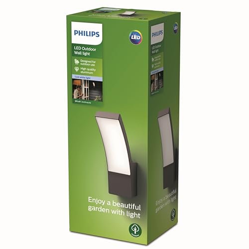 Philips LED Splay Outdoor Wall Light [Cool White - Anthracite Grey] Water Resistant IP44, For Garden, Patio and Terrace Lighting.