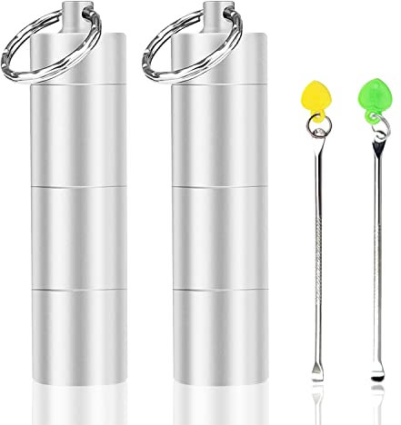2 Stück Aluminium Pillendose Tragbarer Pillen-Organizer 3 Fächer Metall Pillendosen Taschen-Pillendosen Reise-Pillenhalter Täglicher Pillenbehälter mit kleinem Löffel (Silber)