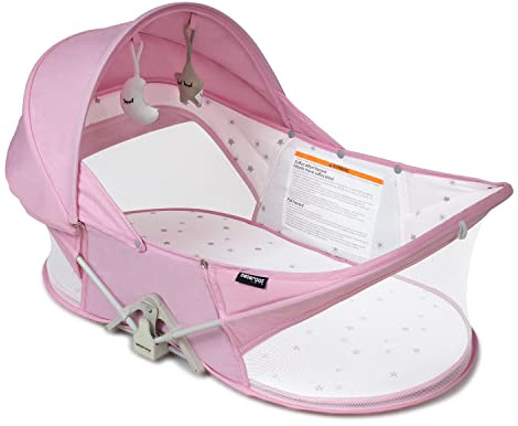 beberoad Portable Baby Bed Travel Bassinet Foldable Infant Crib, Baby Cots Portable Cots for Newborn, Babies, Toddlers with Mattress, Mosquito and Sunshde Net (Pink)