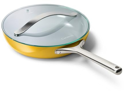 Caraway Nonstick Ceramic Frying Pan With Glass Lid (2.7 qt, 10.5) - Non Toxic, PTFE & PFOA Free - Oven Safe & Compatible with All Stovetops (Gas, Electric & Induction) - Marigold
