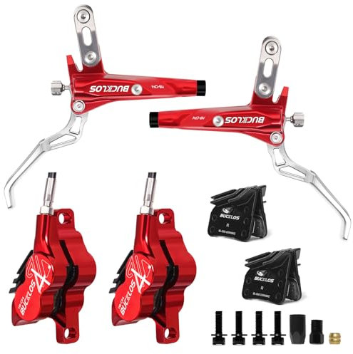 BUCKLOS MTB Hydraulisches Scheibenbremsen-Set, 4 Kolben, vorne 850 mm und hinten, 1550 mm, hydraulische Bremsen mit Hebel aus Aluminiumlegierung mit Bremssattel, Keramik-Bremsbelag, passend für