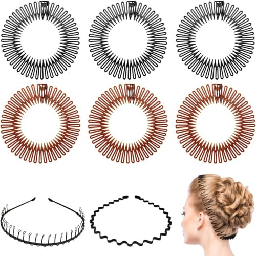 Lot de 8 bandeaux ondulés noirs - Serre-tête élastique antidérapant - Accessoire de sport pour femme et fille