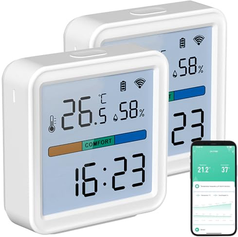 Luminea Home Control Hygrometer WLAN: 2er-Set WLAN-Temperatur-und Luftfeuchtigkeitssensor, Datenlogger (Thermometer Alexa, Thermometer Apps, Klima)