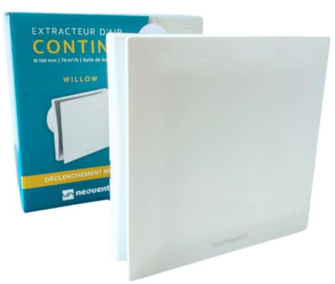 neoventil WILLOW T - V1 - Extracteur d'air continu pour Salle de Bain, WC et Cuisine - Avec Minuterie Intégrée - Silencieux - Résistant à l'Eau - Installation Murale et Plafond