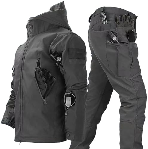 RVUEM Dark Grey,XL, 2-Teiliger Snowboard Schneeanzug Softshell Jacke FüR Herren MilitäRische Bekleidung, Kampfanzug Outdoor Skianzug Taktische Jacke Und Hose FüR Skifahren Outdoor Sport
