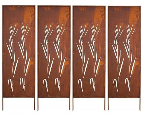Kapaga - Sichtschutz Metall 4x - 160 cm x 50 cm - Edelrost - Rostoptik Sichtschutz für Garten - Sichtschutzelement - Sichtschutzwand - Gartendekoration Zaun - Rost (Strauch) (Strauch)
