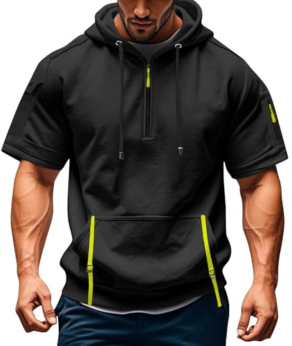 Gym Clothes Men Hoodies for Men Short Sleeve Shirts Zip Up Gym Hoodie Athletic Workout Running Sweatshirt Mens Quarter Zip T-Shirts Boxing Muscle Fit Sleeveless Hoodies Summer Tank Top Mens T Shirt