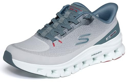 Skechers Sneaker da Uomo Arch Fit Glide-Step PRO, Pu Blu Lavorato a Maglia Grigio Chiaro, 43 EU