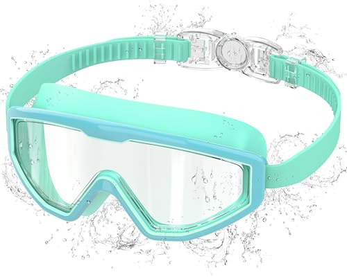 Ambienden Gafas de Natación Niño con Anti-Vaho y UV, Visión Panorámica, Ajuste 1 Botón, Sello de Silicona, Unisex para 3-12 Años, Green2