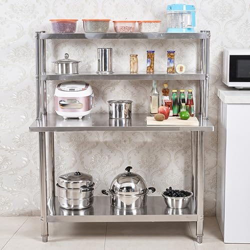 Bord I Rostfritt StåL Rostfri Bänk Med 25/30 Cm Bred 2-lagers Topphylla, Matlagningsbord I Metall För Restaurang/Hotell/Skola/Sjukhus/Lager Cateringbänk, Köksö(A,LxWxH 80x80x160cm)