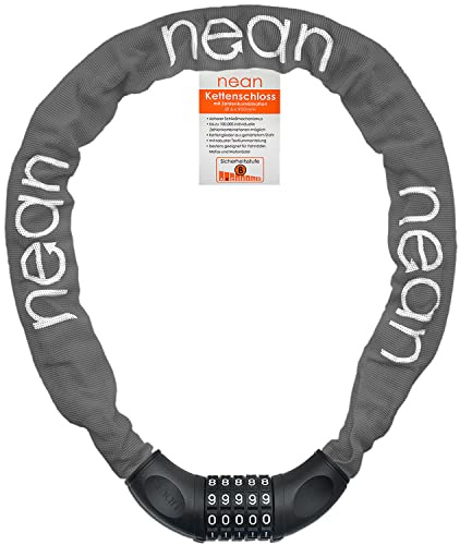 nean candado de Cadena para Bicicleta con combinación de código numérico y Alto Nivel de Seguridad, eslabones de Cadena de Acero Templado, 6 mm x 900 mm (gris)