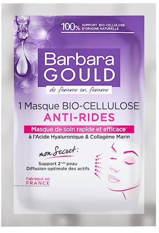 Barbara Gould - Masque Bio-Cellulose Anti-Rides 100% d'Origine Naturelle, Masque Visage Femme Anti-Âge Enrichi en Acide Hyaluronique et en Collagène Marin - Sachet Uni-dose
