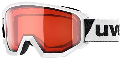 Uvex athletic LGL - leicht kontrastverstärkende Skibrille mit Anti-Fog-Beschichtung im kantigen Retro-Design für Damen und Herren - white/lasergold lite-rose - one size