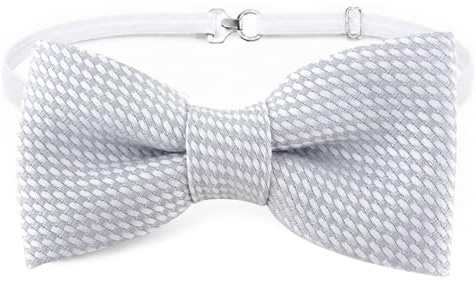 TigerTie Papillon per bambini in piqué, tinta unita, 100% cotone, con elastico, circonferenza del collo regolabile da 24 a 38 cm, scatola portaoggetti, Grigio chiaro-bianco, Fliegengröße: ca. 7 cm x
