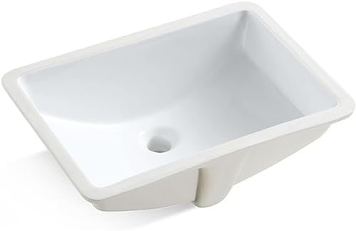 Friho 47 x 35 x 20 cm, modernes elegantes, rechteckiges Unterbau-Waschbecken, Porzellan, Keramik, Waschtisch-Waschbecken, Weiß mit Überlauf