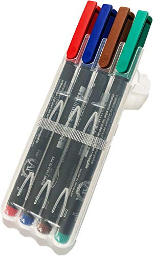 Staedtler Lumocolor Permanent F Folienstift 4er Set (4x F | rot, blau, braun und grün)